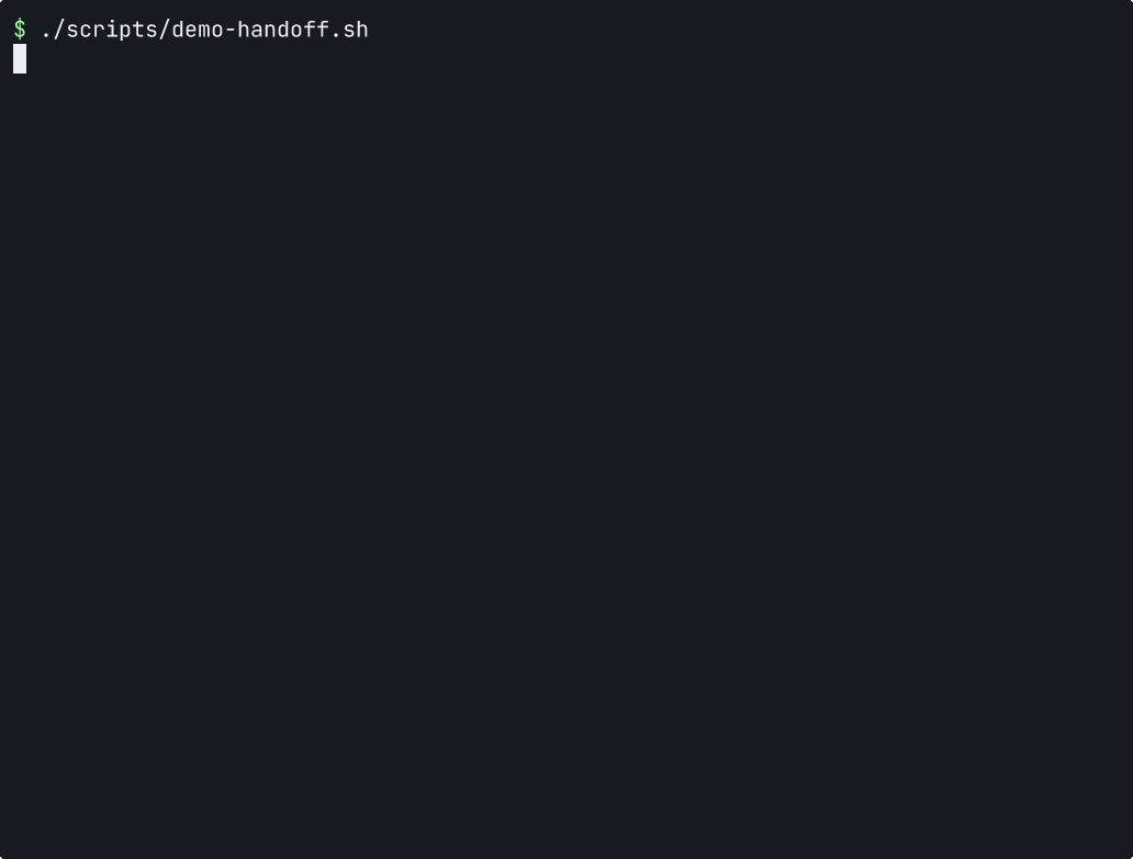 Terminal recording: a planner agent opens a task, a coder agent claims it over MCP and posts a result, the coder cannot close its own work, a human reads the thread, approves and closes it, and the event log's hash chain verifies